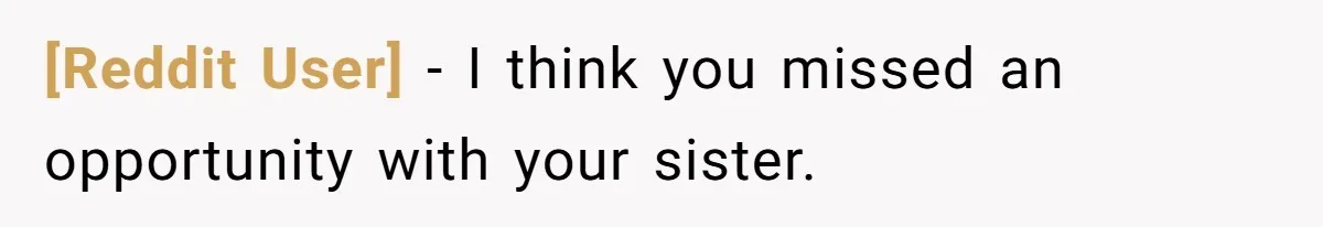 [Reddit User] − I think you missed an opportunity with your sister.