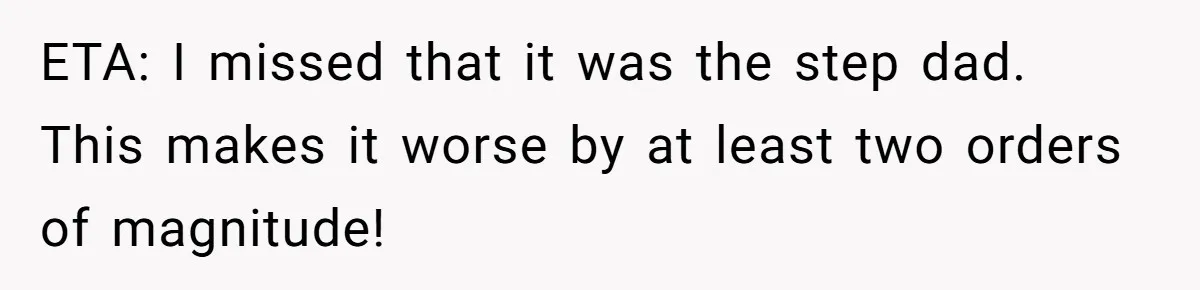 ETA: I missed that it was the step dad. This makes it worse by at least two orders of magnitude!