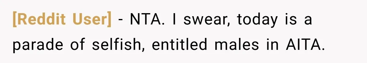 [Reddit User] − NTA. I swear, today is a parade of selfish, entitled males in AITA.