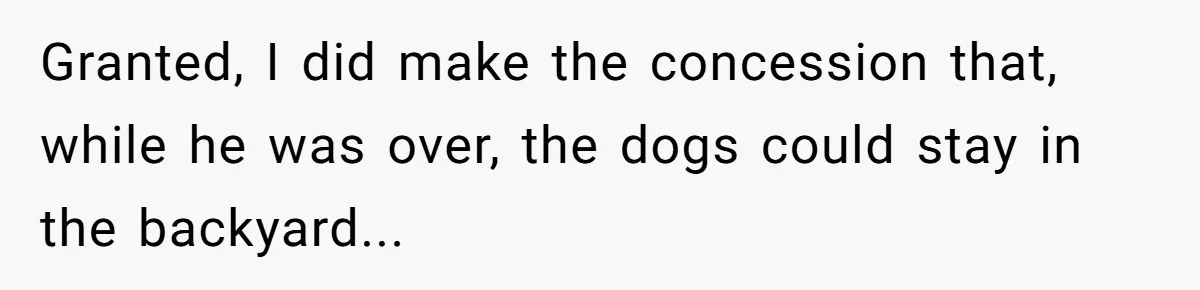 Granted, I did make the concession that, while he was over, the dogs could stay in the backyard...