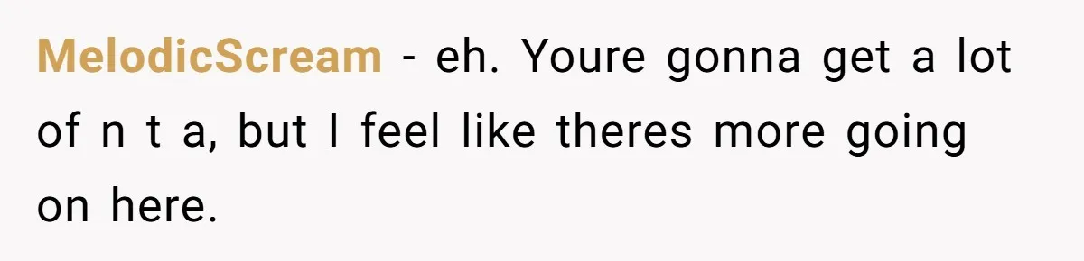 MelodicScream − eh. Youre gonna get a lot of n t a, but I feel like theres more going on here.