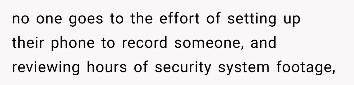 no one goes to the effort of setting up their phone to record someone, and reviewing hours of security system footage,