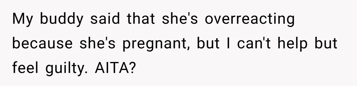 My buddy said that she's overreacting because she's pregnant, but I can't help but feel guilty. AITA?