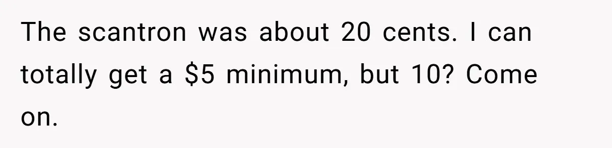 The scantron was about 20 cents. I can totally get a $5 minimum, but 10? Come on.
