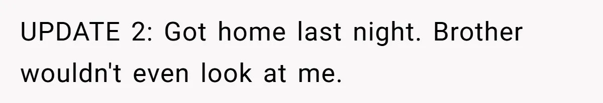 UPDATE 2: Got home last night. Brother wouldn't even look at me.