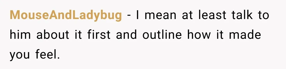 MouseAndLadybug − I mean at least talk to him about it first and outline how it made you feel.