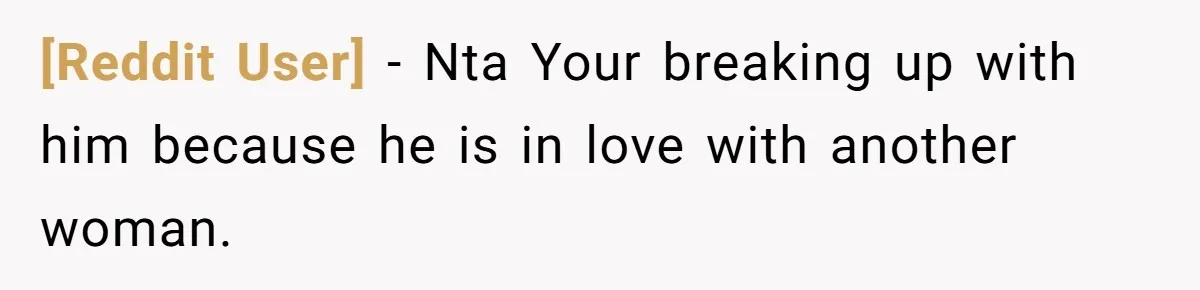 [Reddit User] − Nta Your breaking up with him because he is in love with another woman.