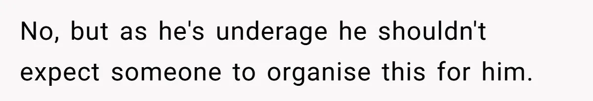 No, but as he's underage he shouldn't expect someone to organise this for him.