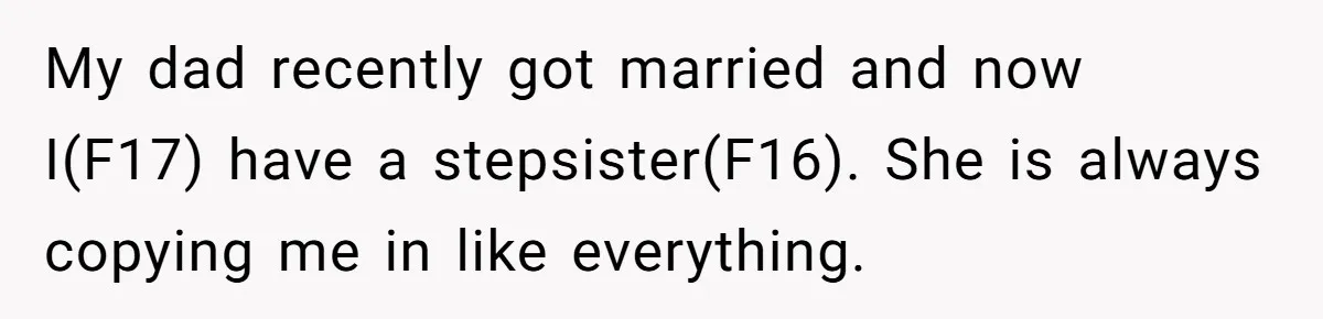 My dad recently got married and now I(F17) have a stepsister(F16). She is always copying me in like everything.