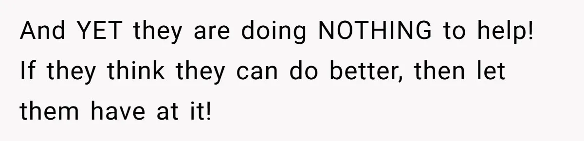 And YET they are doing NOTHING to help! If they think they can do better, then let them have at it!