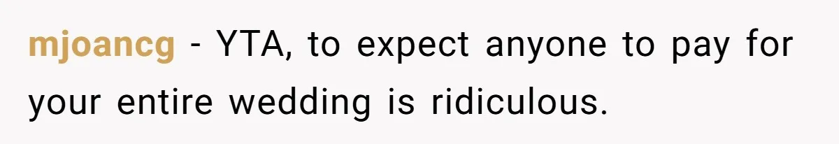 mjoancg − YTA, to expect anyone to pay for your entire wedding is ridiculous.