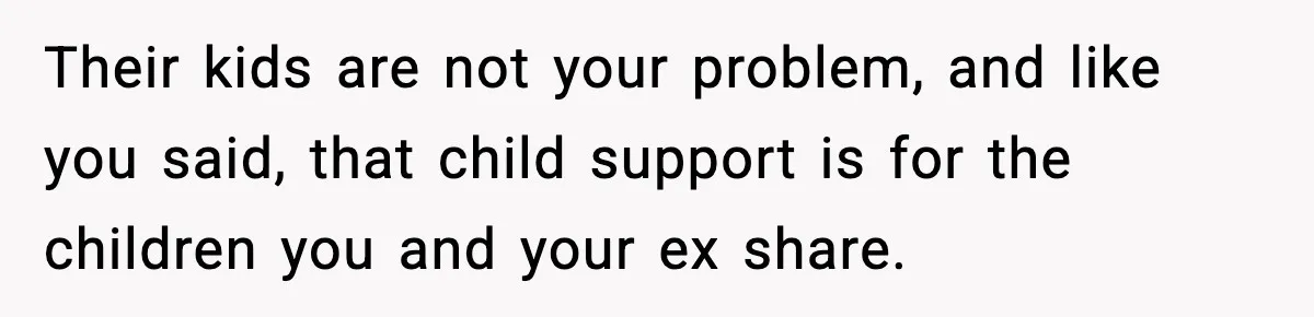 Their kids are not your problem, and like you said, that child support is for the children you and your ex share.