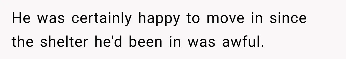 He was certainly happy to move in since the shelter he'd been in was awful.