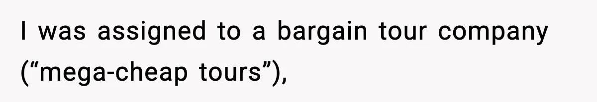 I was assigned to a bargain tour company (“mega-cheap tours”),