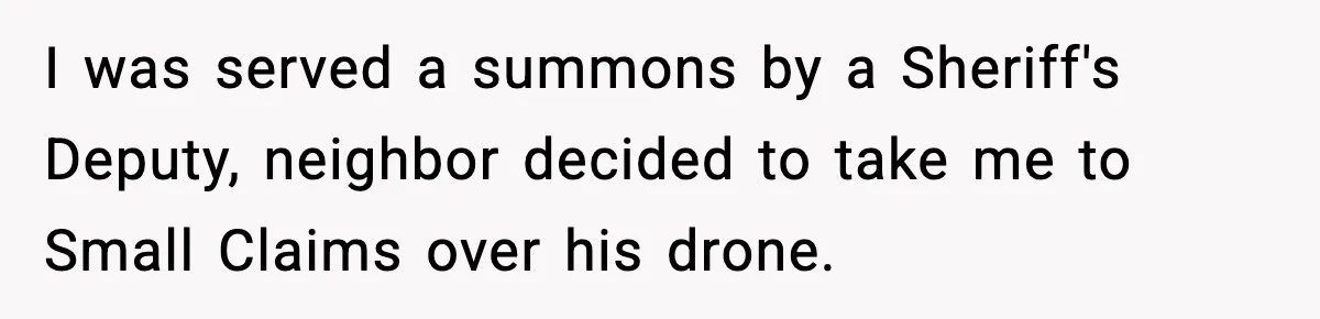 I was served a summons by a Sheriff's Deputy, neighbor decided to take me to Small Claims over his drone.