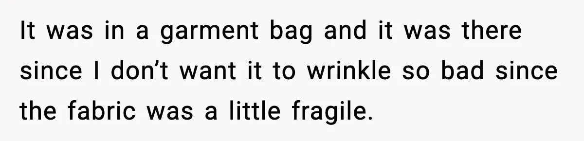 It was in a garment bag and it was there since I don’t want it to wrinkle so bad since the fabric was a little fragile.