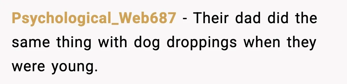 Psychological_Web687 - Their dad did the same thing with dog droppings when they were young.
