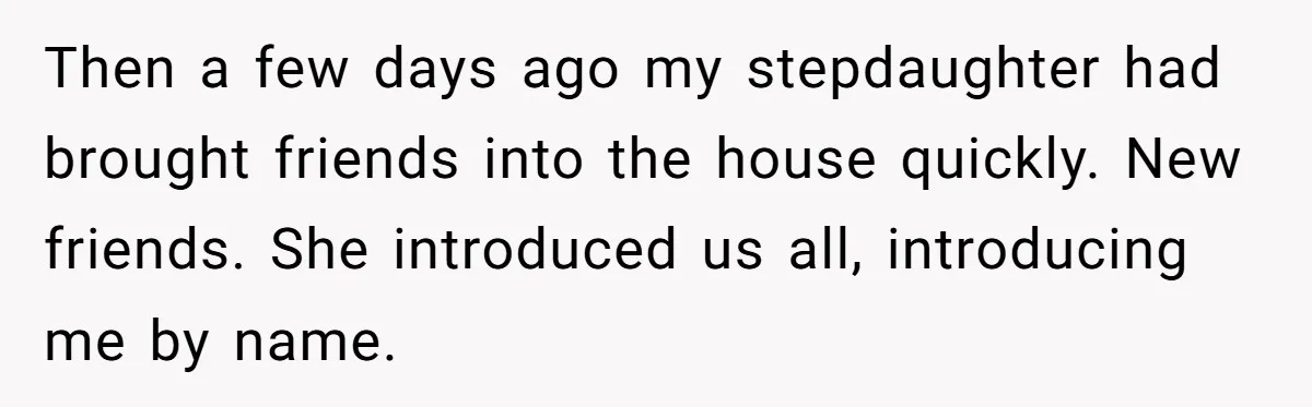 Then a few days ago my stepdaughter had brought friends into the house quickly. New friends. She introduced us all, introducing me by name.