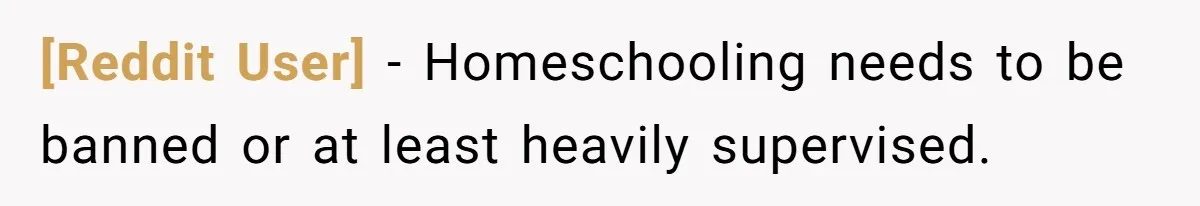 [Reddit User] − Homeschooling needs to be banned or at least heavily supervised.