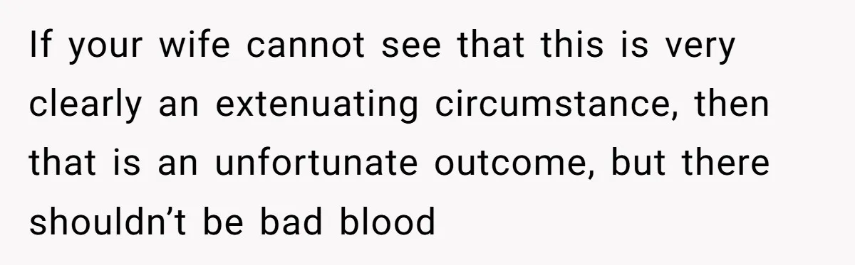 Man Wants To Adopt His Sister After Father’s Death, But Wife Refuses To Have Kids If your wife cannot see that this is very clearly an extenuating circumstance, then that is an unfortunate outcome, but there shouldn’t be bad blood