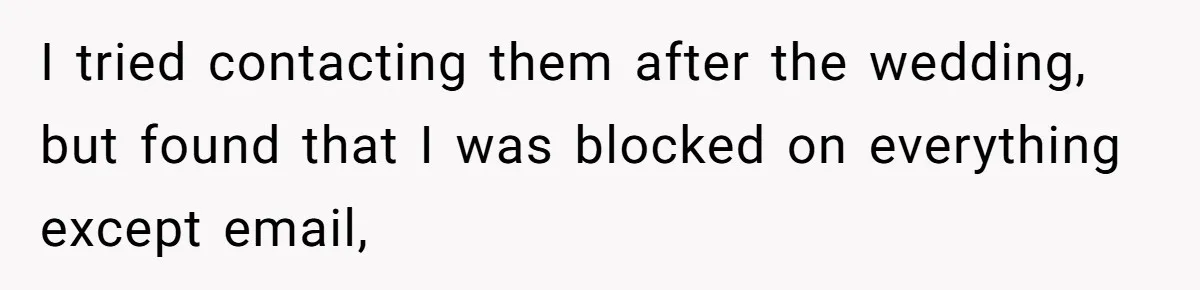 I tried contacting them after the wedding, but found that I was blocked on everything except email,