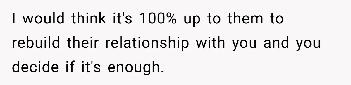 I would think it's 100% up to them to rebuild their relationship with you and you decide if it's enough.