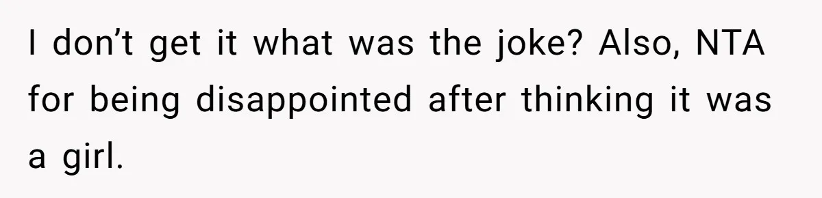 I don’t get it what was the joke? Also, NTA for being disappointed after thinking it was a girl.
