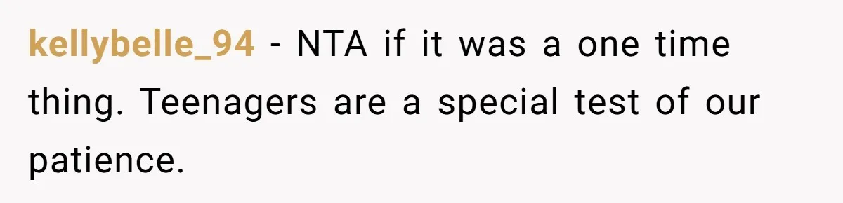 kellybelle_94 − NTA if it was a one time thing. Teenagers are a special test of our patience.
