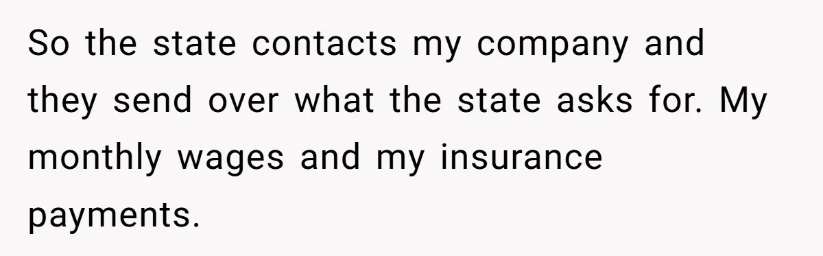 Dad Sends Ex Details Of Tiny Pay Rise And Watches Her Lawyer Bill Explode Over Two Dollars Monthly So the state contacts my company and they send over what the state asks for. My monthly wages and my insurance payments.