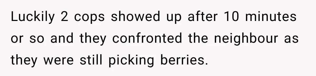 Luckily 2 cops showed up after 10 minutes or so and they confronted the neighbour as they were still picking berries.