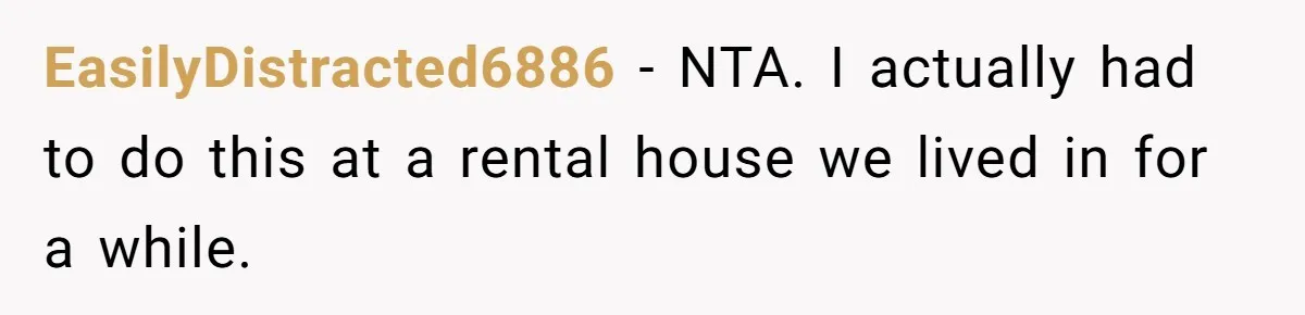 EasilyDistracted6886 − NTA. I actually had to do this at a rental house we lived in for a while.