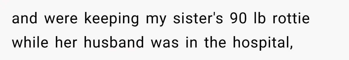 and were keeping my sister's 90 lb rottie while her husband was in the hospital,