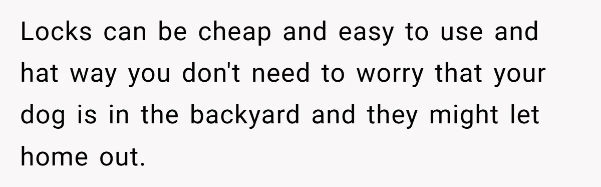 Locks can be cheap and easy to use and hat way you don't need to worry that your dog is in the backyard and they might let home out.