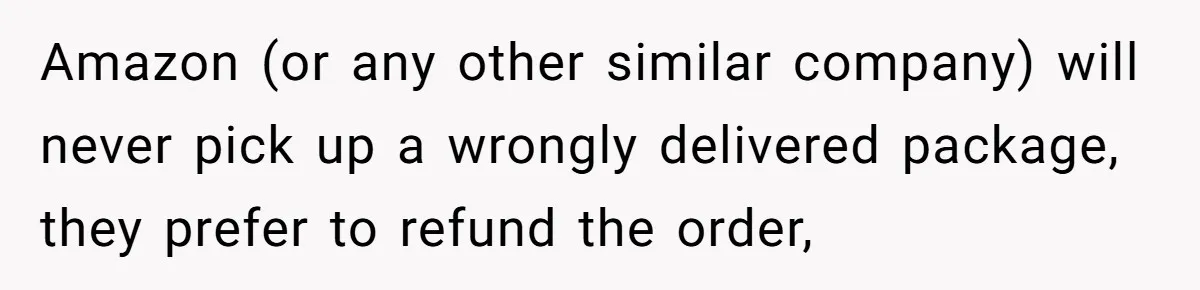 Amazon (or any other similar company) will never pick up a wrongly delivered package, they prefer to refund the order,