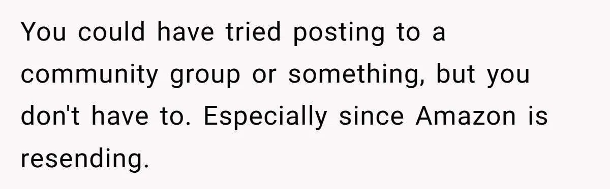 You could have tried posting to a community group or something, but you don't have to. Especially since Amazon is resending.