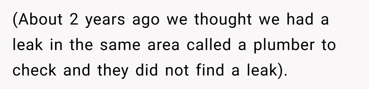 (About 2 years ago we thought we had a leak in the same area called a plumber to check and they did not find a leak).