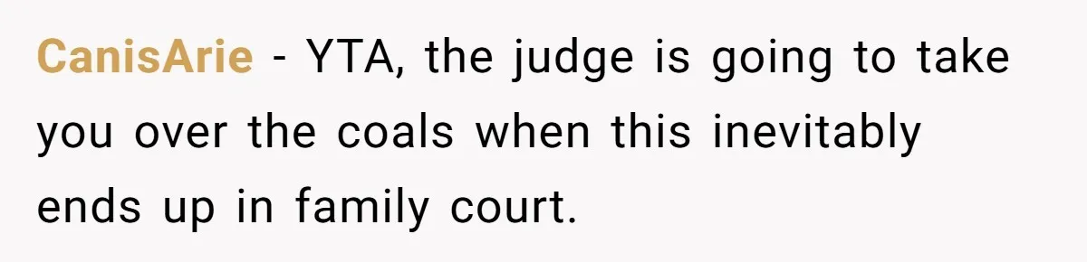 CanisArie - YTA, the judge is going to take you over the coals when this inevitably ends up in family court.