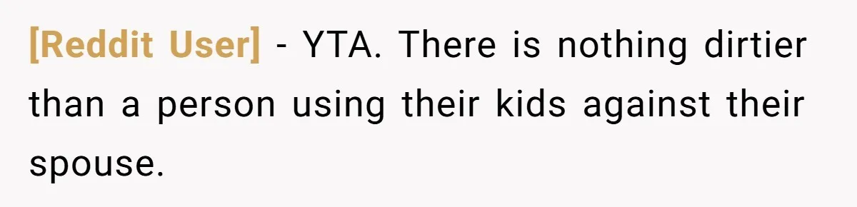 [Reddit User] - YTA. There is nothing dirtier than a person using their kids against their spouse.