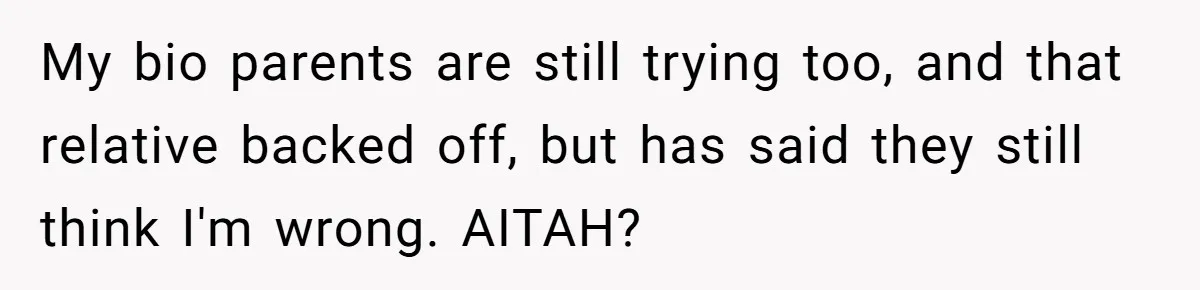 Teen Rejects Family Push To Bond With Bio Siblings, Says His Parents’ Abandonment Was Unforgivable My bio parents are still trying too, and that relative backed off, but has said they still think I'm wrong. AITAH?