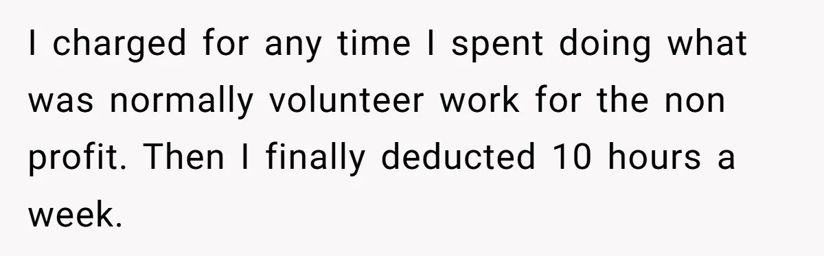 I charged for any time I spent doing what was normally volunteer work for the non profit. Then I finally deducted 10 hours a week.