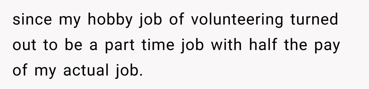 since my hobby job of volunteering turned out to be a part time job with half the pay of my actual job.