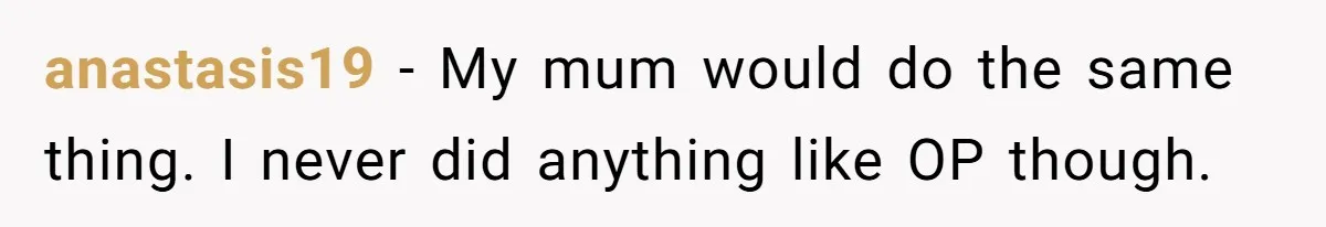 anastasis19 − My mum would do the same thing. I never did anything like OP though.