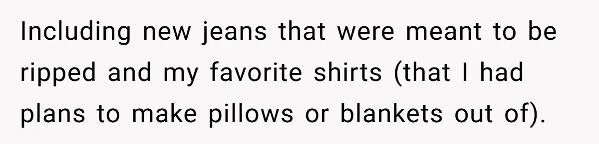 Including new jeans that were meant to be ripped and my favorite shirts (that I had plans to make pillows or blankets out of).