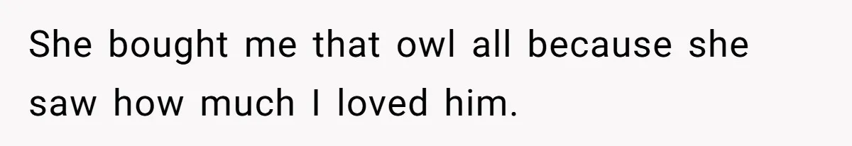She bought me that owl all because she saw how much I loved him.