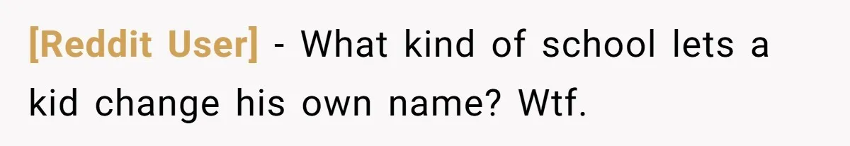 [Reddit User] − What kind of school lets a kid change his own name? Wtf.