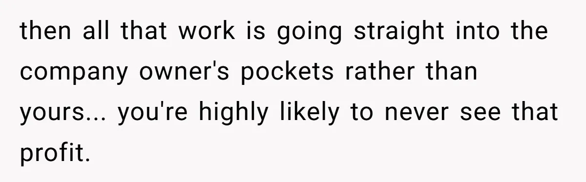 then all that work is going straight into the company owner's pockets rather than yours... you're highly likely to never see that profit.