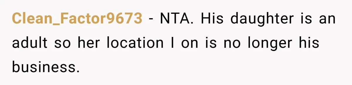 Clean_Factor9673 − NTA. His daughter is an adult so her location I on is no longer his business.