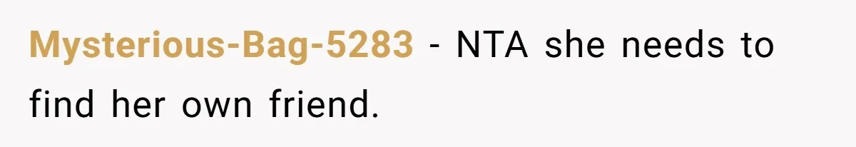Mysterious-Bag-5283 - NTA she needs to find her own friend.