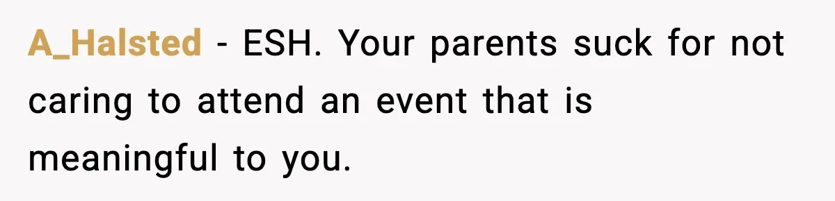 A_Halsted - ESH. Your parents suck for not caring to attend an event that is meaningful to you.