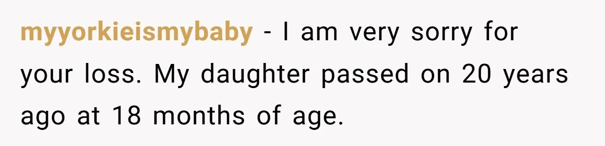 Husband and Wife Go No-Contact With Parents Who Ruined Their Son’s Goodbye myyorkieismybaby − I am very sorry for your loss. My daughter passed on 20 years ago at 18 months of age.